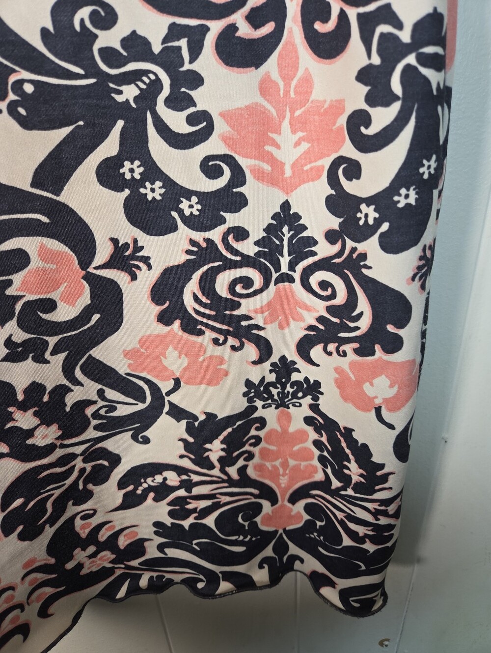 Haystacks Navy White Pink Damask Print Lettuce Hem Tank Dress Sz Medium Michigan - Picture 10 of 15